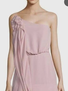 BCBGMaxAzria One-Shoulder Blush Pink Ruffle Gown